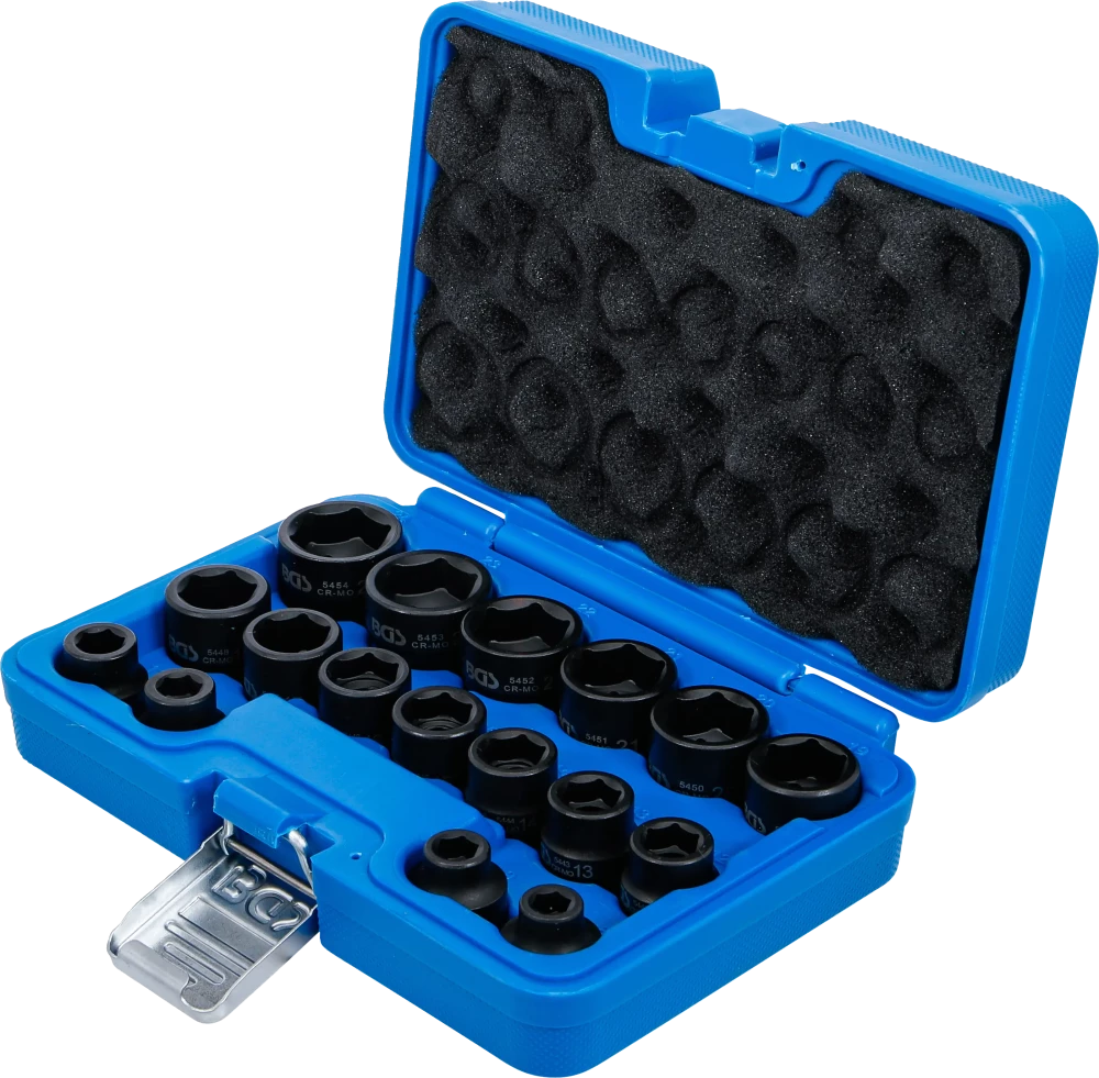 Levegős dugókulcskészlet hatszögletű, extra lapos | 12,5 mm (1/2") | 8 - 24 mm | 17 darabos