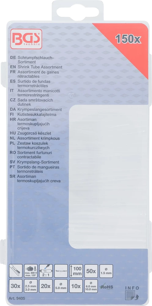 Zsugorcső készlet | átlátszó | 150 darabos
