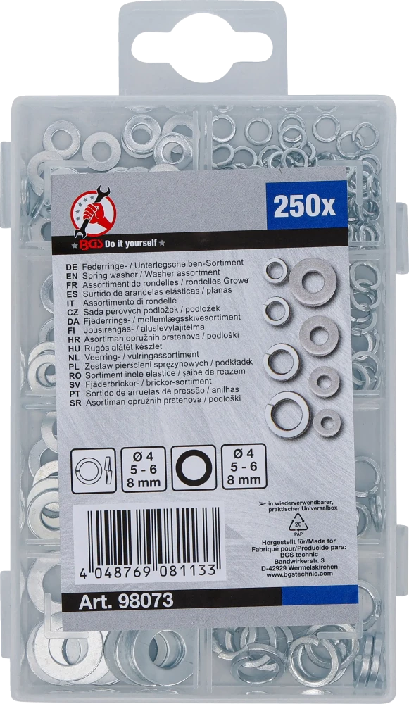 Rugós alátét készlet | Ø 4 - 8 mm | 250 darabos