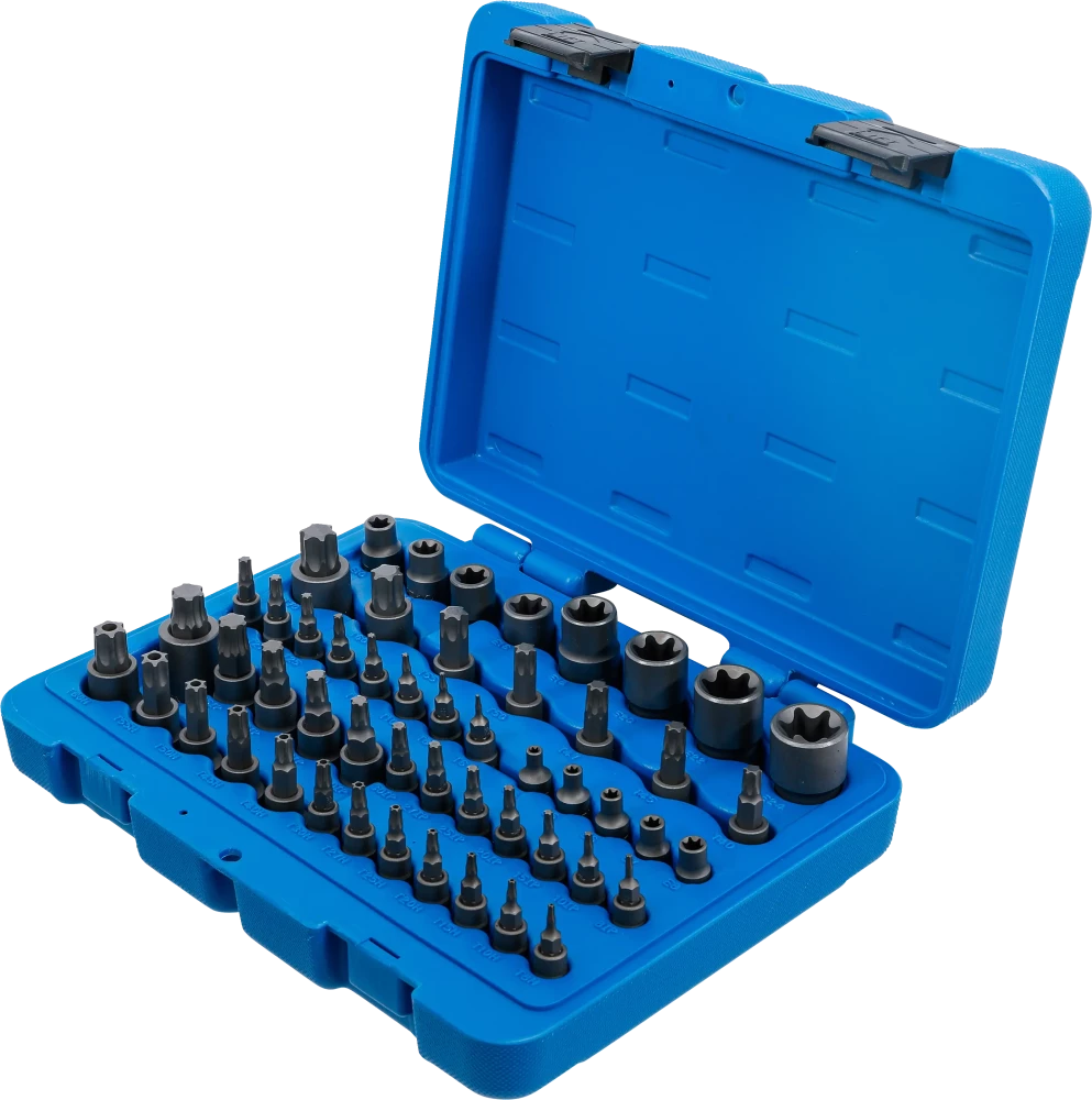 Behajtófej- és dugókulcs-készlet | E-profil / T-profil (Torx) / T-profil (Torx) furattal / TP-profil (Torx plus) | 52 darabos