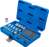 Behajtófej- és dugókulcskészlet | E-profil / T-profil (Torx) | 30 darabos