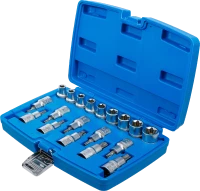 Behajtófej/dugókulcskészlet | 12,5 mm (1/2") | E-profil / T-profil (Torx) | 19 darabos