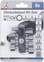Dugókulcskészlet | külső hatszögletű kulcsnyílású hajtás 6,3 mm (1/4") | 5 - 13 mm | 8 darabos