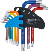 Derékszögű kulcs készlet | több színű | rövid | T-profil (Torx) T10 - T50 | 9 darabos