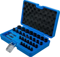 Spirálbites dugókulcskészlet /csavarkiszedő | 6,3 mm (1/4") / 10 mm (3/8") | Metrikus és coll méretek | 32 darabos