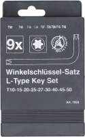 Derékszögű kulcs készlet | T-profil (Torx) T10 - T50 | 9 darabos