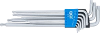 Derékszögű kulcs készlet | extra hosszú | T-profil (Torx) gömbfejes | T10 - T50 | 9 darabos