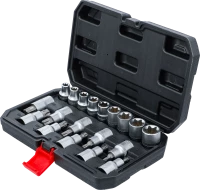 Behajtófej-/dugókulcskészlet | belső hatszögletű 12,5 mm (1/2") | T-profil (Torx) / E-profil | 19 darabos