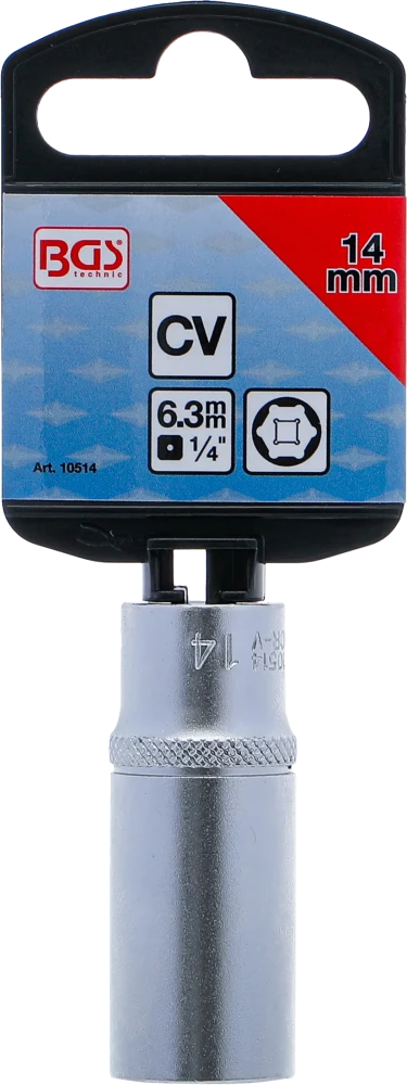 Dugókulcs, hatszögletű, mély | 6,3 mm (1/4") | 14 mm