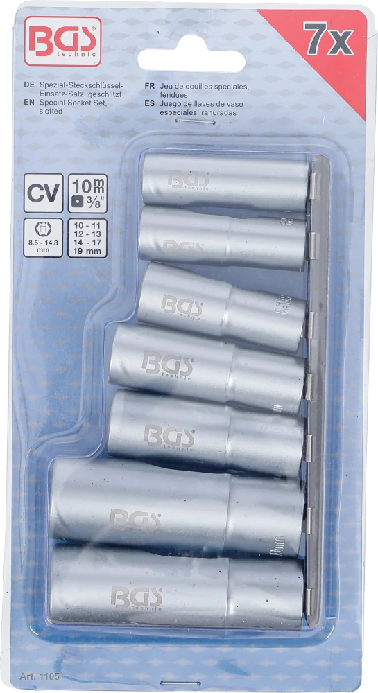Speciális dugókulcskészlet, hasított | 10 mm (3/8") | 10 - 19 mm | 7 darabos