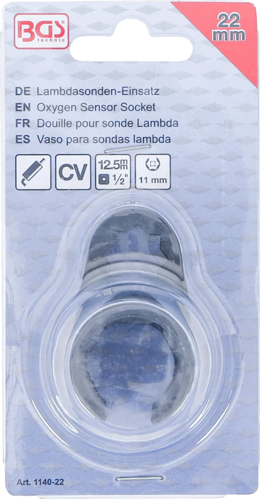 Lambdaszonda kulcs | Szögben kivitelezett | 12,5 mm (1/2") kettős 4 szögletű | 22 mm | 11 mm-es hasíték