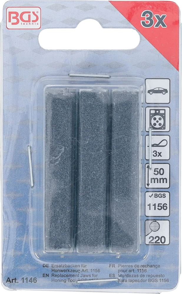 Tartalék szorítópofák honolószerszámhoz BGS 1156 | 50 mm-es pofák | K 220 | 3 darabos
