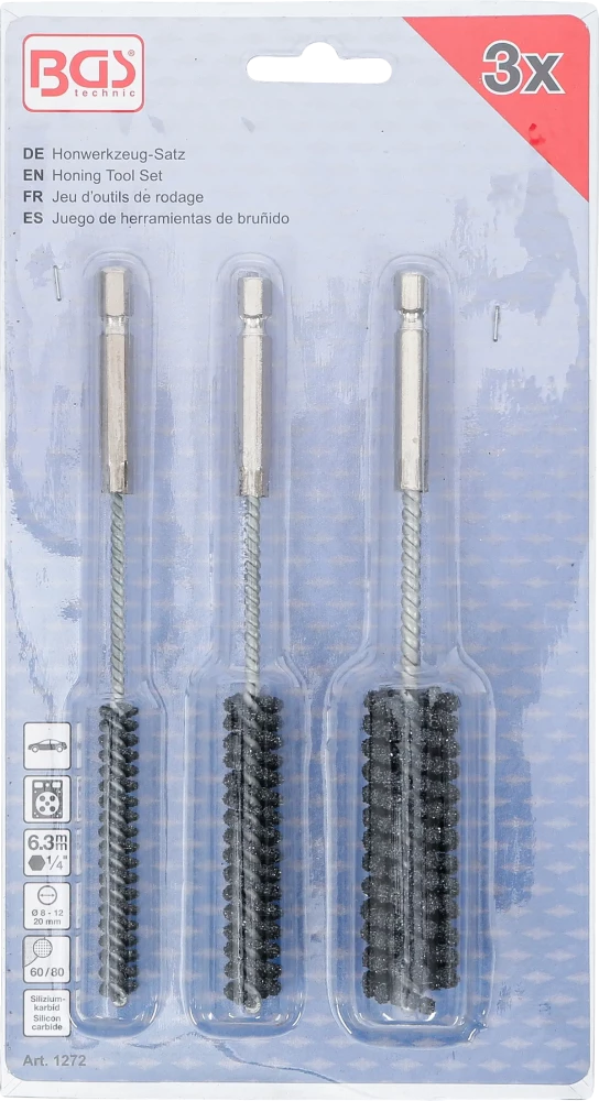 Hónolószerszám-készlet | rugalmas | külső hatszögletű behajtófej 6,3 mm (1/4") | 60-as / 80-as szemcsézet | 8 - 12 - 20 mm | 3 darabos