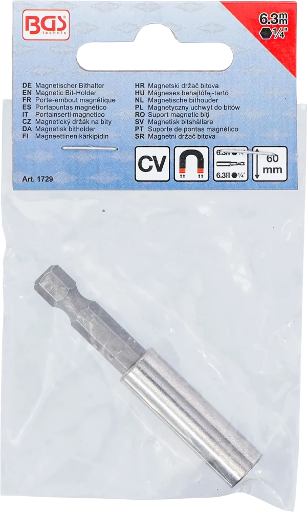 Mágneses behajtófej-tartó | Külső hatszögletű 6,3 mm (1/4") | 60 mm