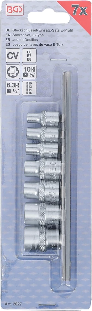 Dugókulcskészlet, E-profil | 6,3 mm (1/4") / 10 mm (3/8") | E6 - E16 | 7 darabos