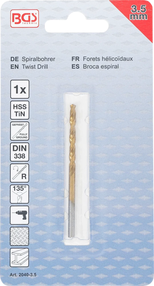 Spirálfúró | HSS-G | titánnal ötvözött nitrátozott | 3,5 mm