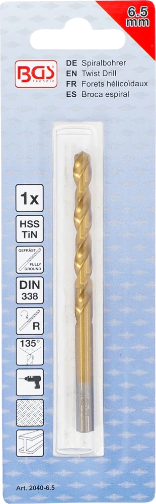 Spirálfúró | HSS-G | titánnal ötvözött nitrátozott | 6,5 mm