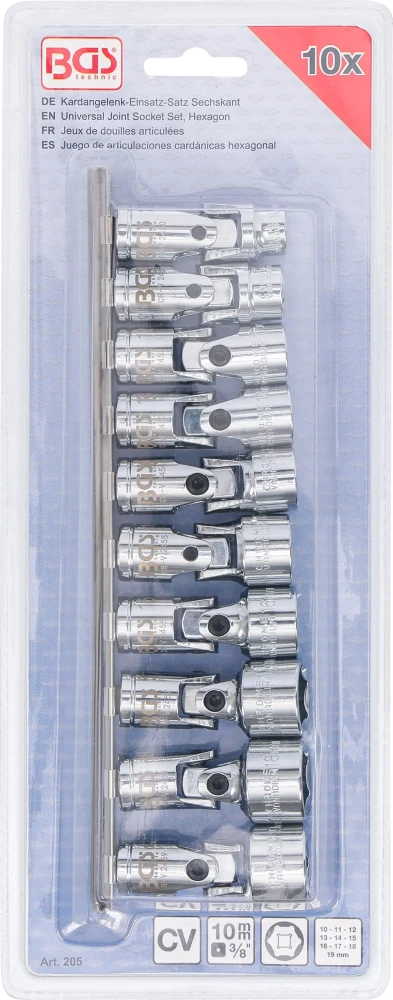 Kardáncsukló-készlet hatszögletű | 10 mm (3/8") | 10 - 19 mm | 10 darabos