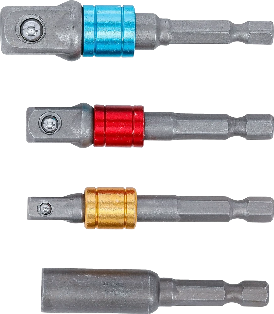 Adapterkészlet fúrógépekhez | színes | Külső hatszögletű kulcsnyílású hajtás 6,3 mm (1/4") | 6,3 mm (1/4"), 10 mm (3/8"), 12,5 mm (1/2"), Belső hatszögletű 6,3 mm (1/4") | 4 darabos
