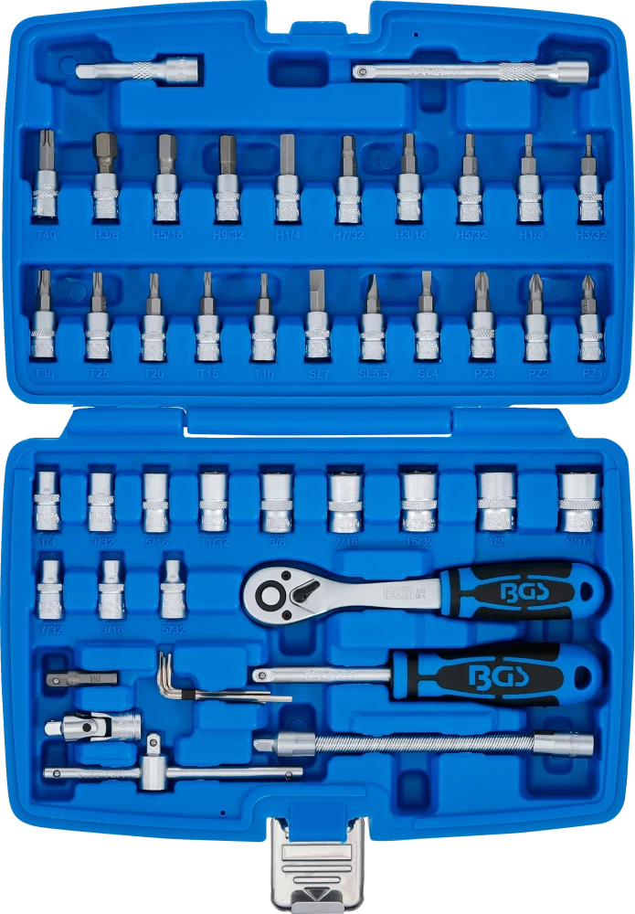 Dugókulcskészlet | 6,3 mm (1/4") | coll méretek | 46 darabos