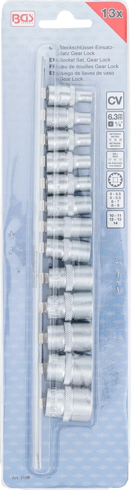 Dugókulcskészlet, Gear Lock | 6,3 mm (1/4") | 13 darabos