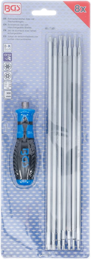 Csavarhúzó készlet cserélhető pengékkel | T-profil (Torx) / T-profil (Torx Plus) furattal | 8 darabos
