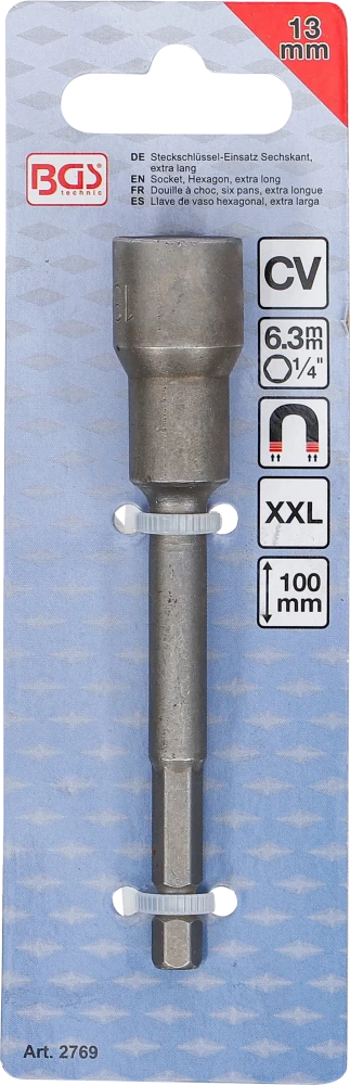Dugókulcs, hatszögletű, extra hosszú | Fúrógép | Külső hatszögletű 6,3 mm (1/4") | 13 mm