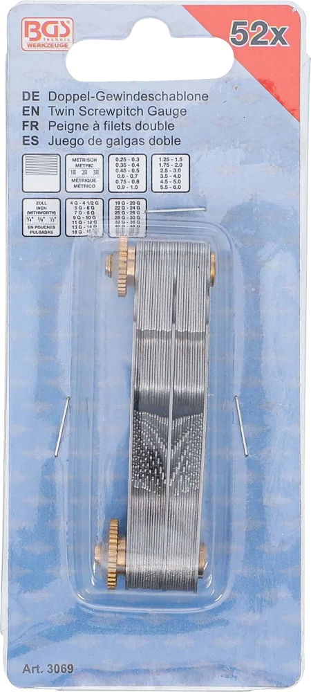 Dupla menetsablon, 52 lap | metrikus 0,25 - 6,0 mm, Whitworth 4G - 62G
