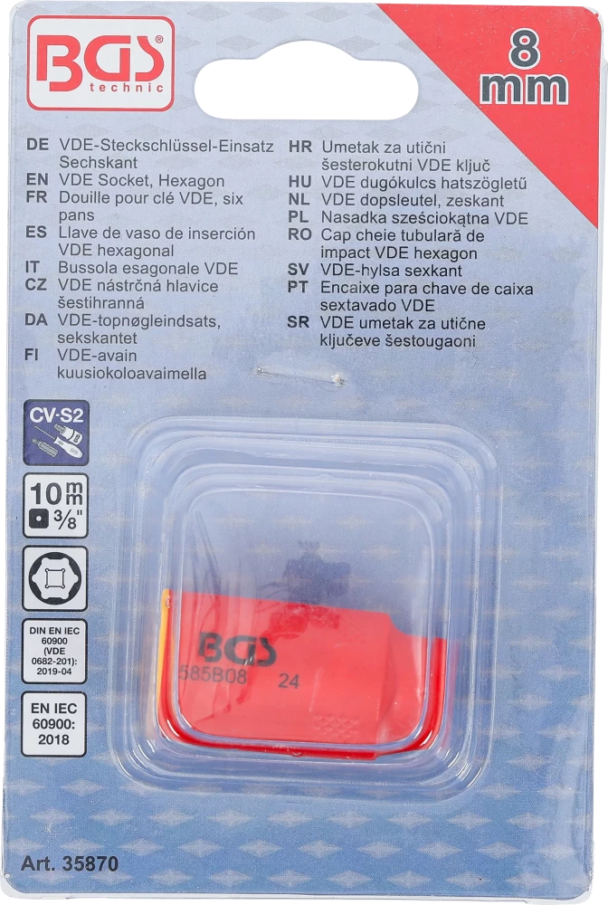 VDE dugókulcs hatszögletű | 10 mm (3/8") | 8 mm