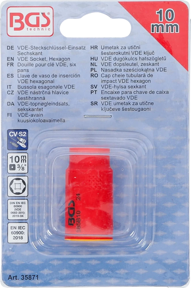 VDE dugókulcs hatszögletű | 10 mm (3/8") | 10 mm