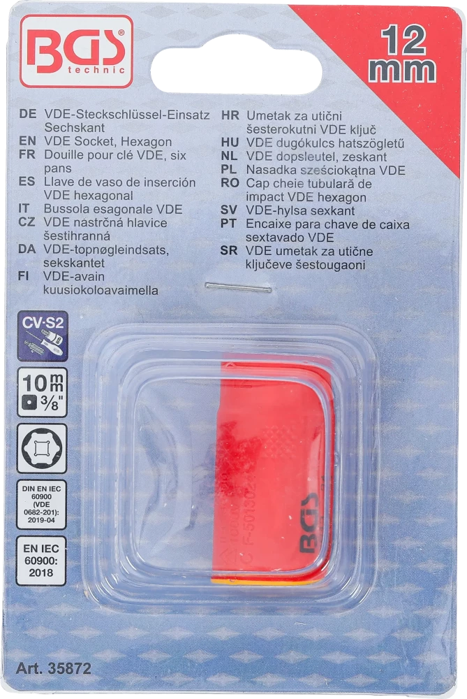 VDE dugókulcs hatszögletű | 10 mm (3/8") | 12 mm