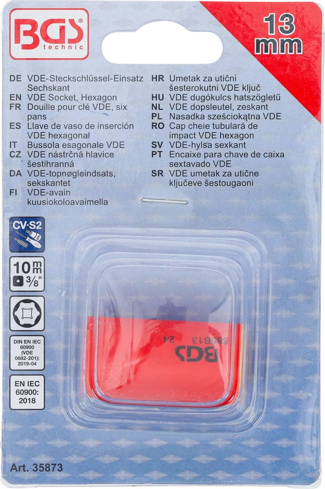 VDE dugókulcs hatszögletű | 10 mm (3/8") | 13 mm