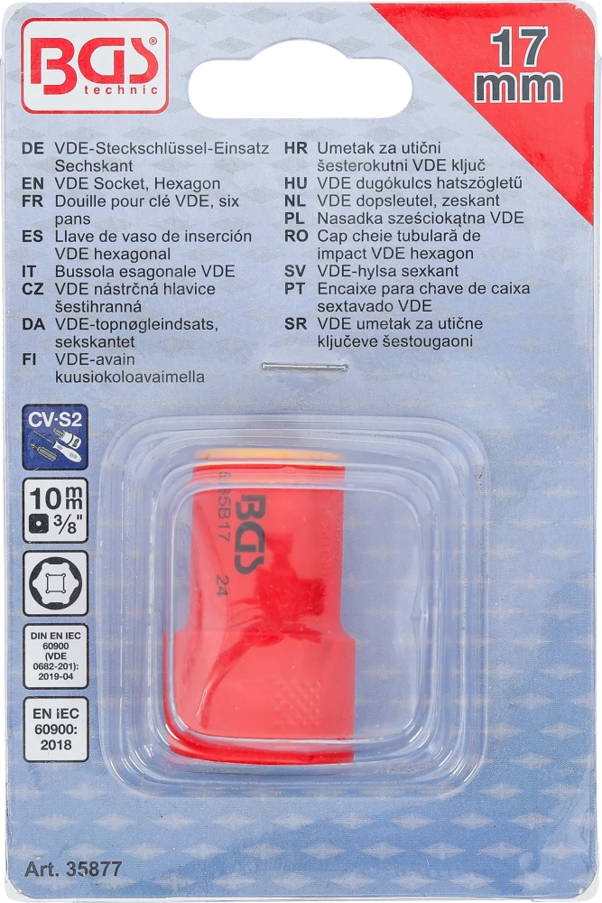 VDE dugókulcs hatszögletű | 10 mm (3/8") | 17 mm