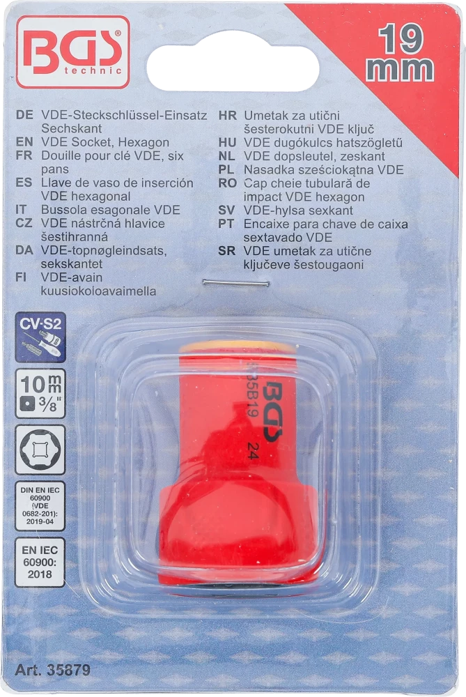 VDE dugókulcs hatszögletű | 10 mm (3/8") | 19 mm