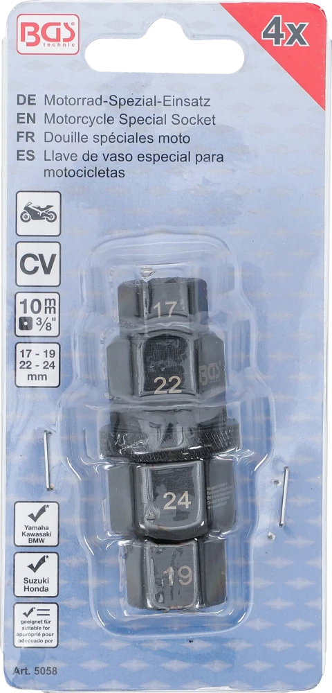 Motorkerékpár speciális betét | 10 mm (3/8") | 17 - 19 - 22 - 24 mm