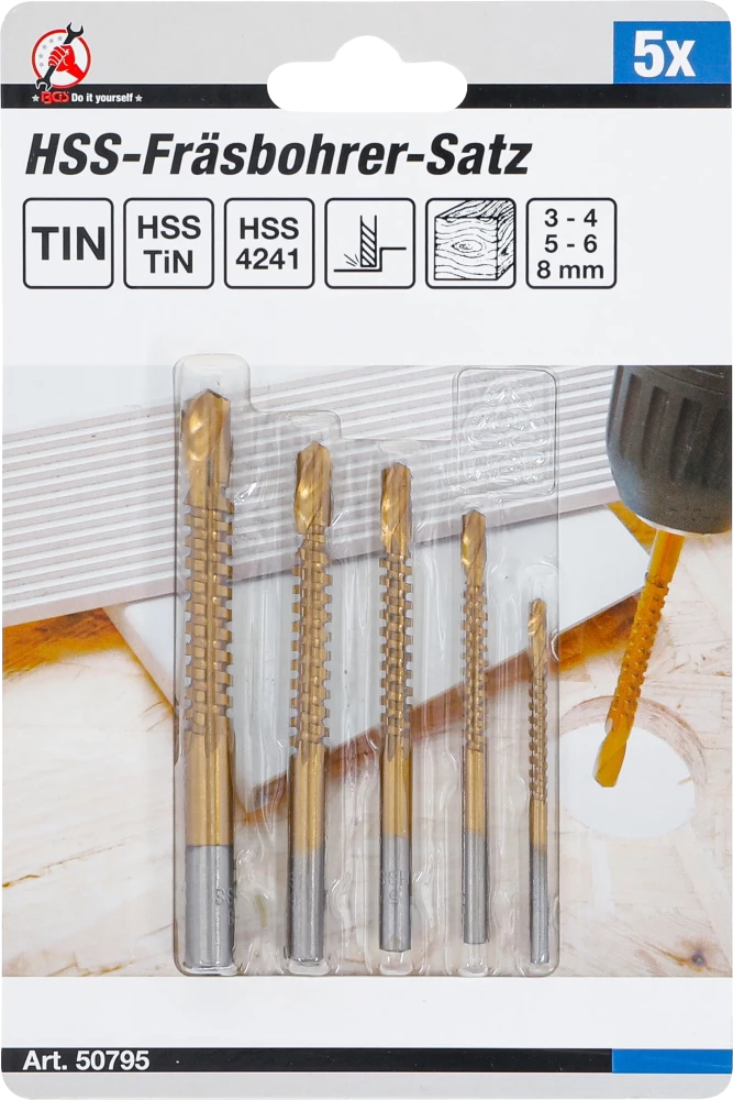 HSS fúró-marófej készlet | titánnal ötvözött nitrátozott | 3 - 8 mm | 5 darabos