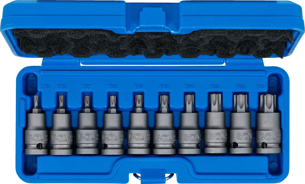 Levegős dugókulcskészlet | 12,5 mm (1/2") | T-profil (Torx) T20 - T70 | 10 darabos