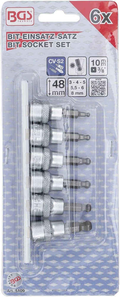 Behajtófej-készlet | 10 mm (3/8") | Belső hatszögletű gömbfejes 3 - 8 mm | 6 darabos