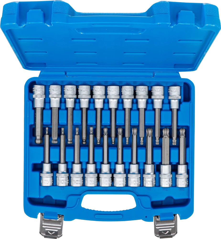 Behajtófej-készlet | 12,5 mm (1/2") | Belső hatszögletű, T-profil (Torx), belső többfogú elem (XZN-hez) gömbfejjel | 20 darabos