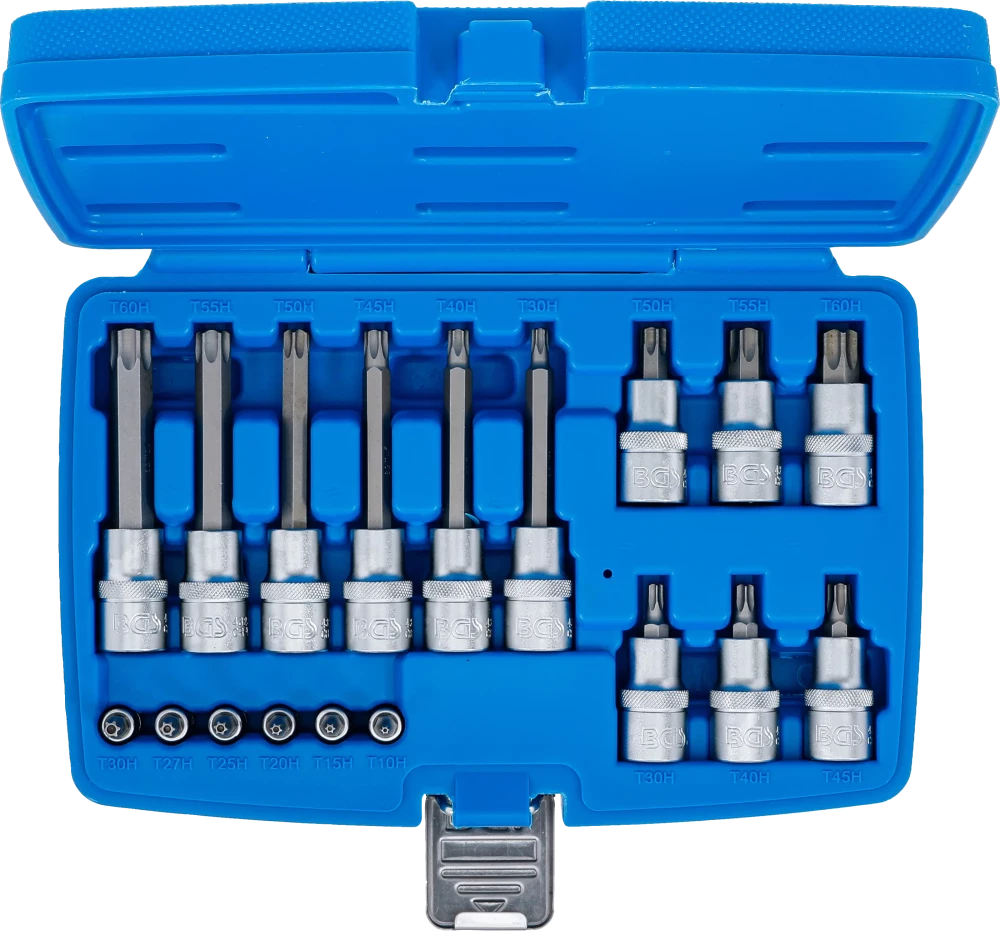 Behajtófej-készlet | 6,3 mm (1/4") / 12,5 mm (1/2") | T-profil (Torx) furattal | 18 darabos