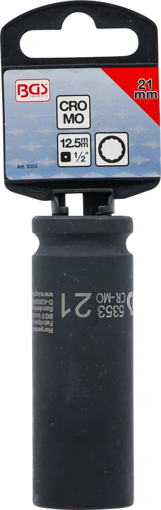 Levegős dugókulcs tizenkétszögletű, mély | 12,5 mm (1/2") | 21 mm