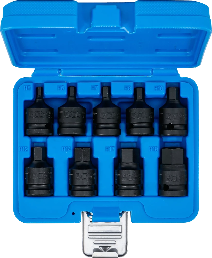 Levegős dugókulcskészlet | 12,5 mm (1/2") | Belső hatszögletű 5 - 19 mm | 9 darabos