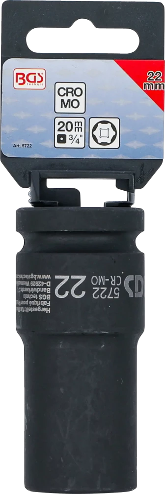 Levegős dugókulcs hatszögletű, mély | 20 mm (3/4") | 22 mm