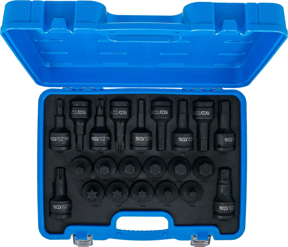 Levegős dugókulcskészlet | 20 mm (3/4") | belső hatszögletű, T-profil (Torx) | 22 darabos