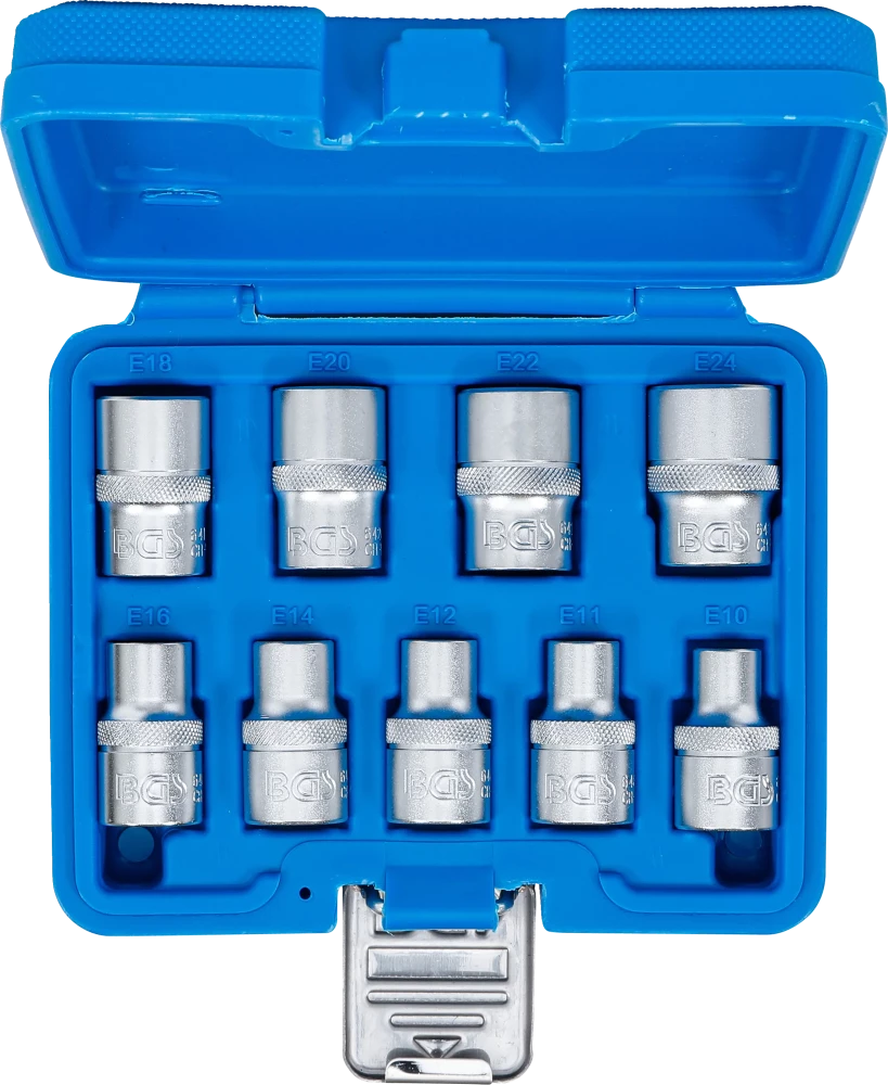 Dugókulcskészlet, E-profil | 12,5 mm (1/2") | E10 - E24 | 9 darabos