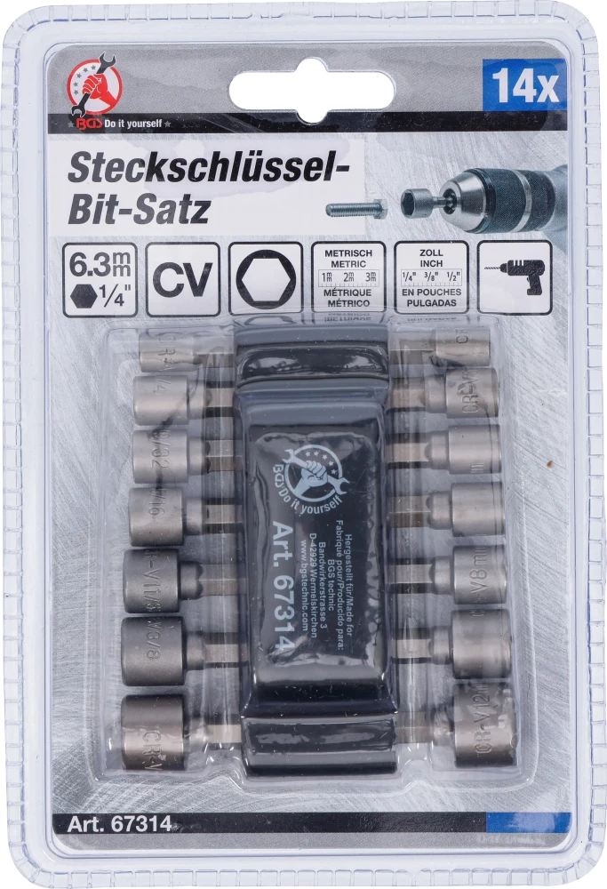 Dugókulcskészlet | külső hatszögletű kulcsnyílású hajtás 6,3 mm (1/4") | metrikus + coll | 14 darabos