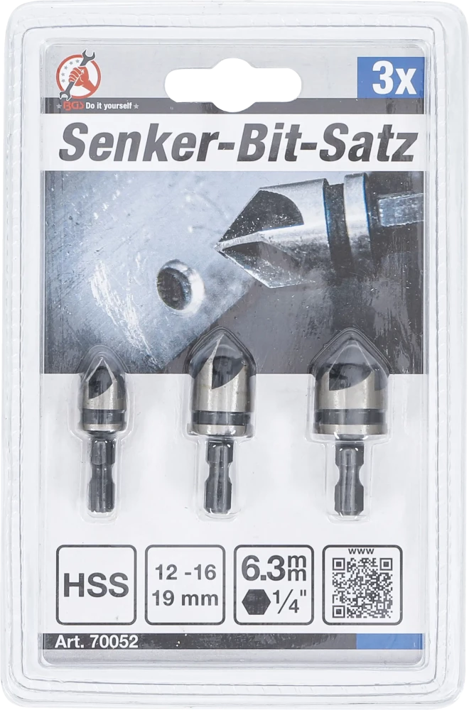 Süllyesztő bit készlet | HSS | 6,3 mm (1/4") | 12 - 16 - 19 mm | 3 darabos