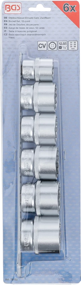 Dugókulcskészlet, tizenkétszögletű | 12,5 mm (1/2") | 24 - 38 mm | 6 darabos