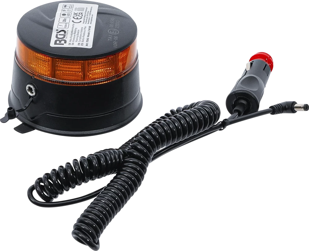 Akkus forgó jelzőfény| sárga | mágnessel | 12 V / 24 V | Ø 130 mm