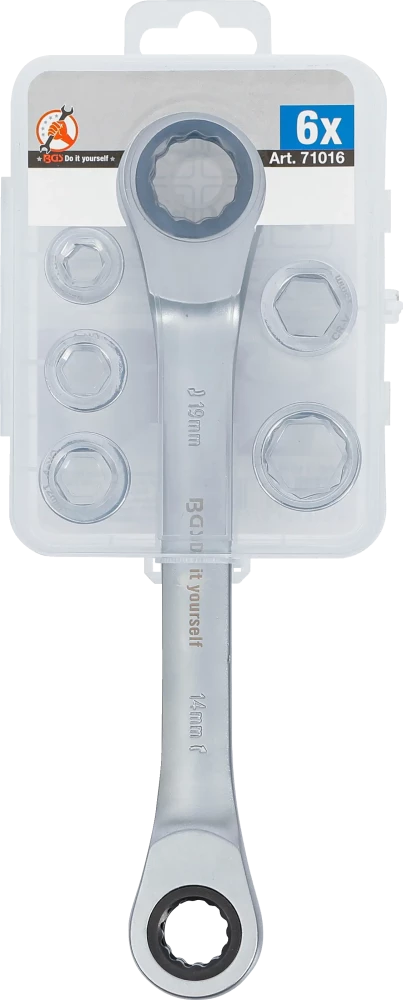 Racsnis csillagkulcs adapterkészlettel | 8 - 19 mm | 6 darabos